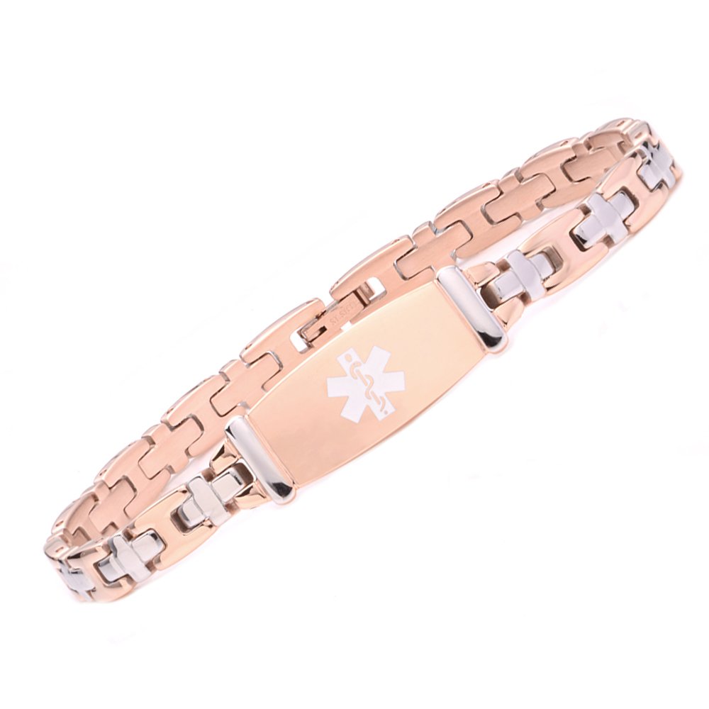 LinnaLove Medical Alert Bracelet for Women - Stainless Steel Emergency ID Bracelet with Engraved Info - 7.5