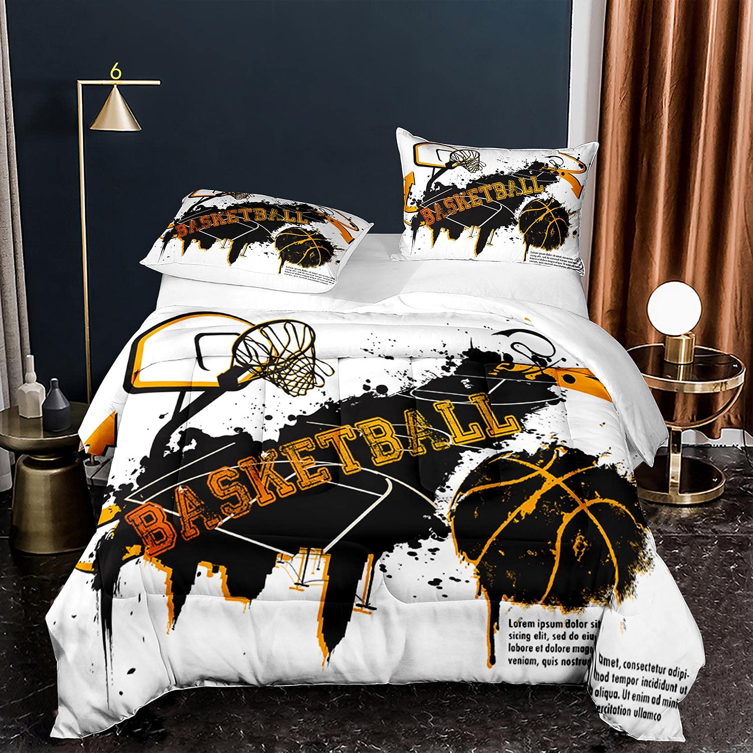 Basketball Comforter Set Queen Size - Sport Themed Bedding for Kids & Teens - 1 Quilt + 2 Pillowcases - Perfect for Boys' Room Decor & Basketball Fan Gifts