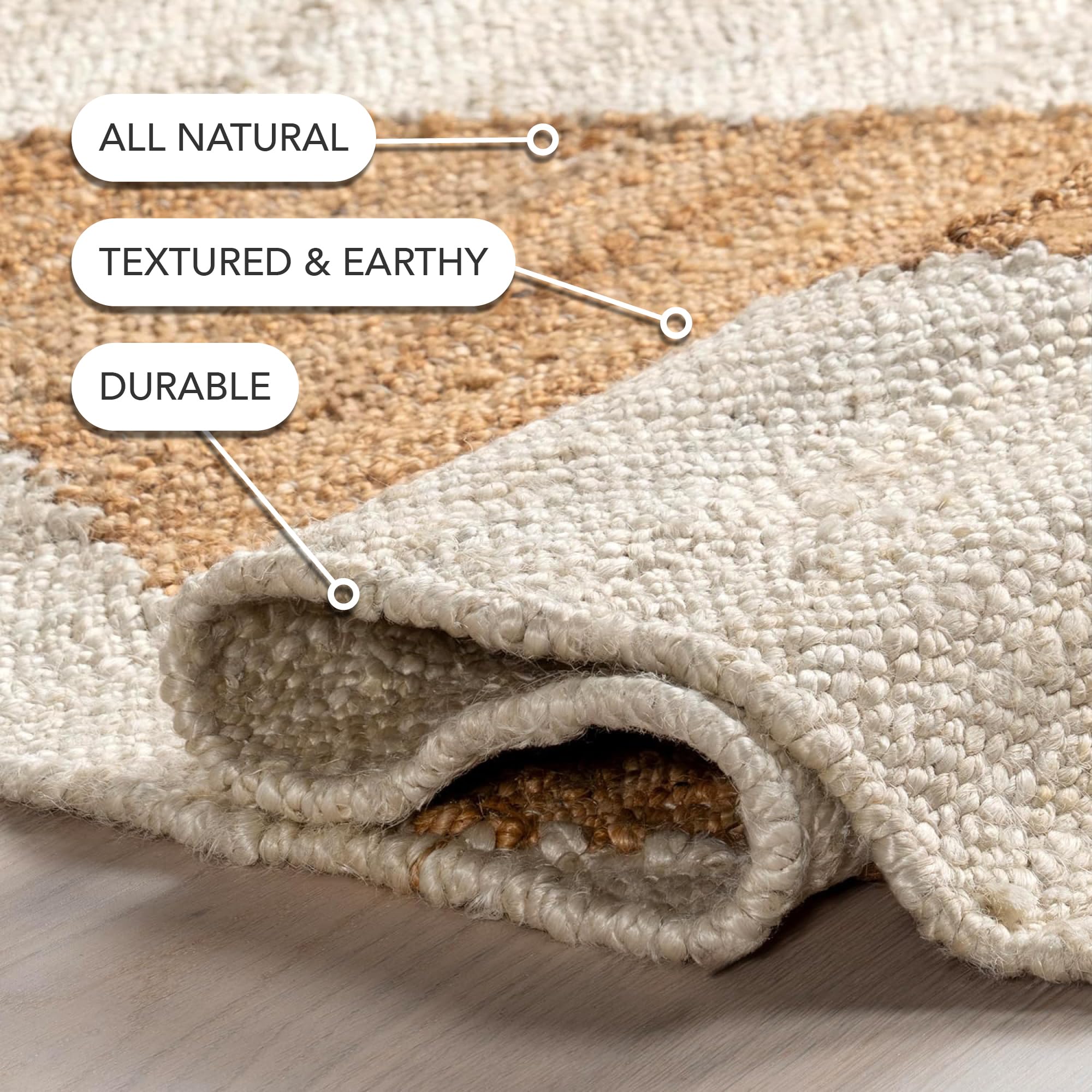 nuLOOM Pandora Diamond Jute Area Rug 5'x8' - Natural Ivory Handwoven Jute Rug for Dining Room, Living Room & Kitchen | Eco-Friendly Neutral Floor Covering for Home Decor