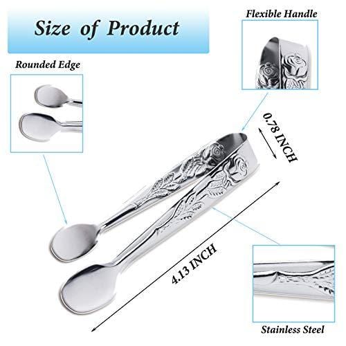 3PCS Mini Serving Tongs - 4 Inch Rose Gold Stainless Steel Sugar Cube Tongs - Small Silver Ice Tongs for Tea, Coffee Party, Appetizers, Desserts - Perfect for Home Entertaining, Cocktail Bars & Wedding Receptions by Sunenlyst