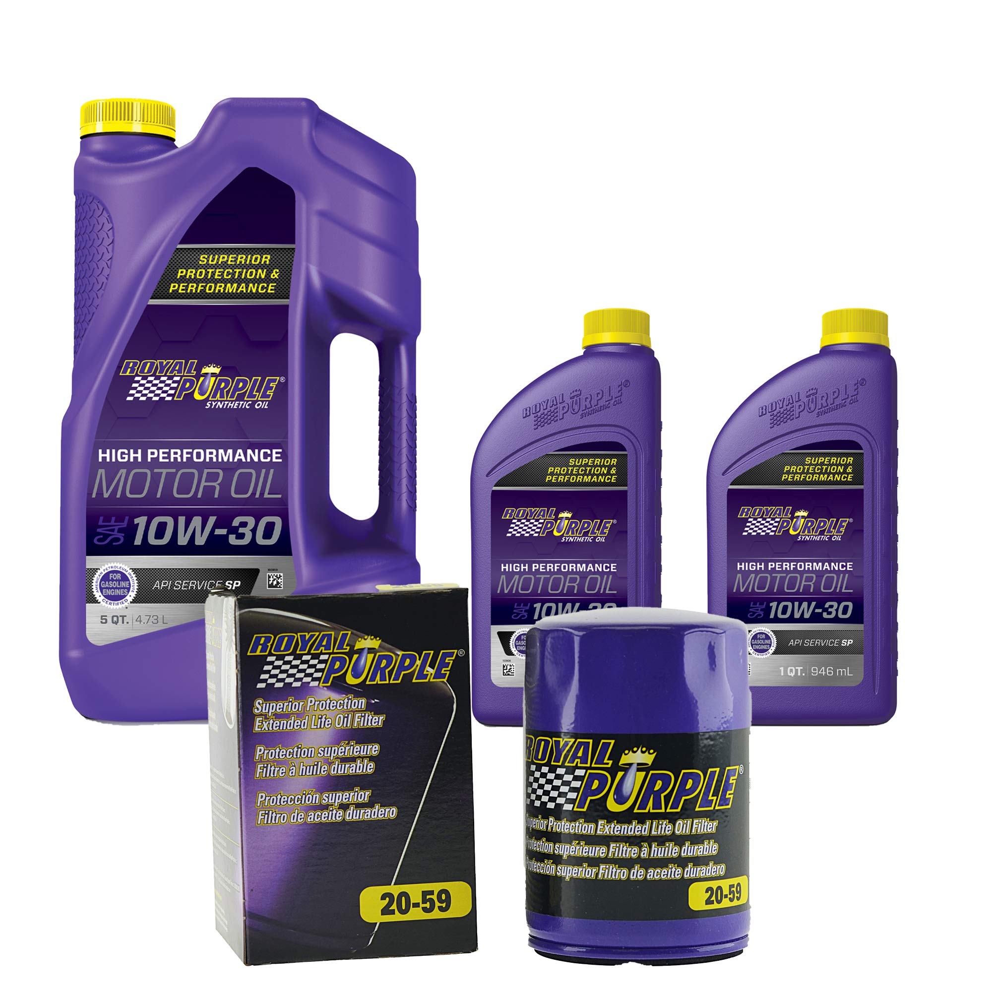 Royal Purple SAE 10W-30 Full Synthetic Motor Oil - 7 Quart Bottle with Extended Life Premium Oil Filter (20-59) - High Performance Engine Protection for Cars, Trucks & SUVs