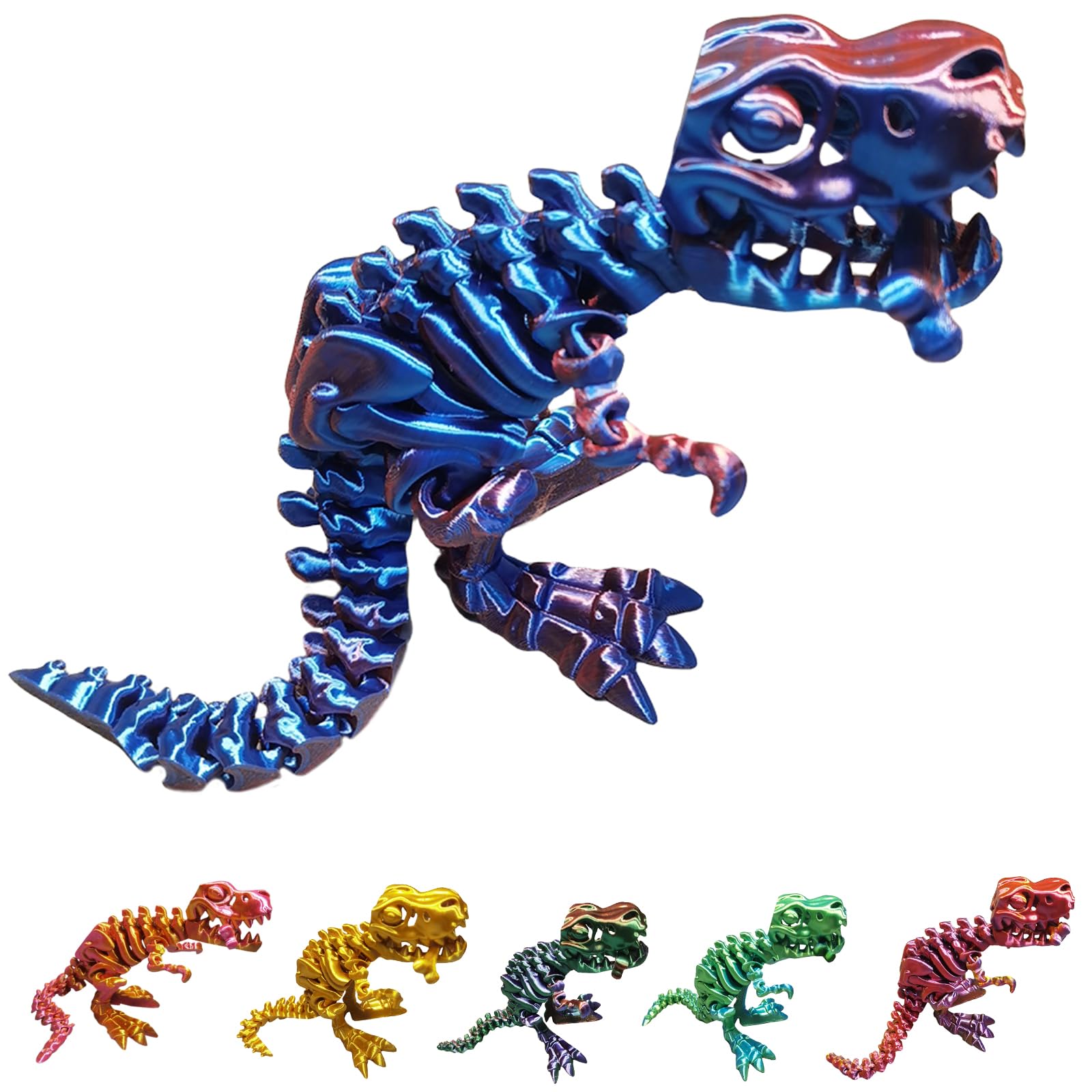 3D Printed Dinosaur Toys - Realistic Dinosaur Bone Skeleton Desk Decor, Fidget Toys for Adults with Autism & ADHD Stress Relief (Purple & Blue) - Perfect for Office Desk, Home Decor, and Sensory Play