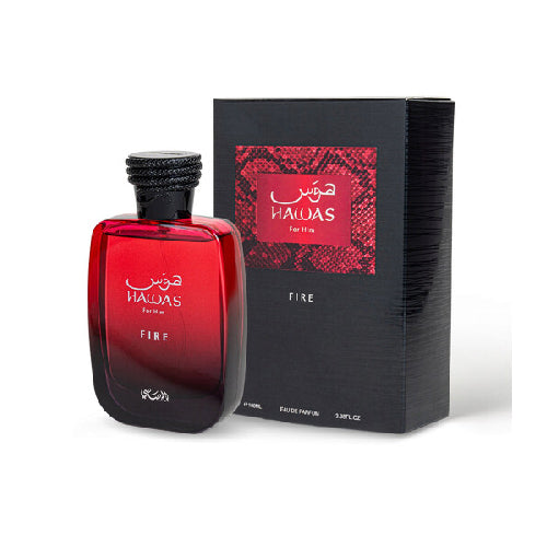Rasasi Hawas Fire 100ml Eau de Parfum for Men - Long Lasting Oriental Spicy Fragrance | Perfect for Date Night, Special Occasions & Evening Wear