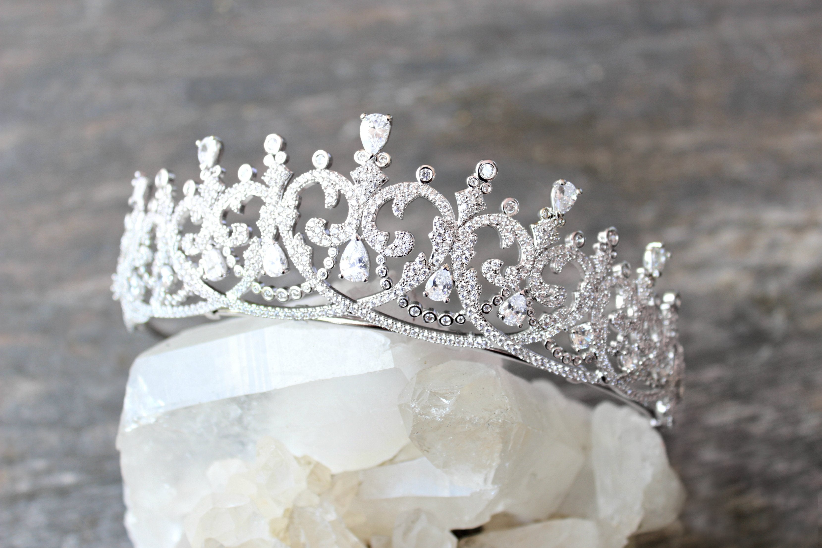SPENCER Simulated Diamond Bridal Tiara - Elegant Crystal Wedding Crown for Bride, Princess, Prom & Special Occasions