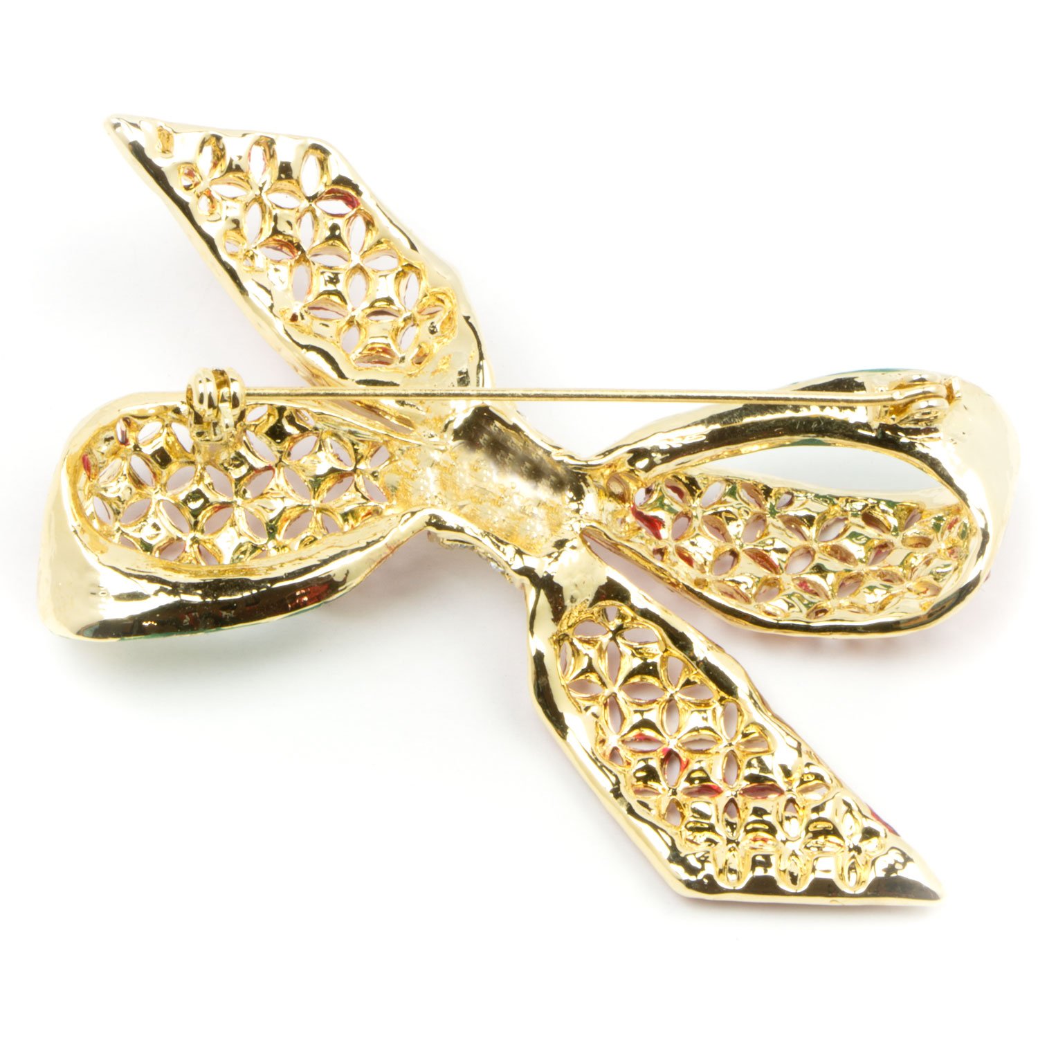 Gold Crystal Christmas Bow Brooch Pin for Holiday Gifts & Decor