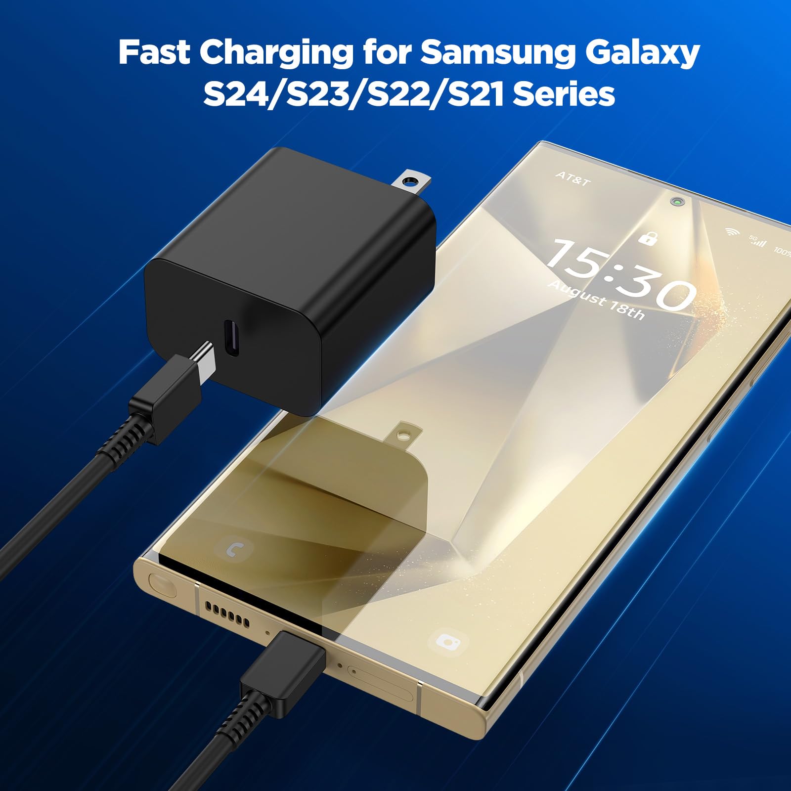 2-Pack 45W Super Fast USB-C Charger with 10ft Long Cable - Type C Wall Charger Adapter & Android Phone Charger for Samsung Galaxy S24 Ultra/S24+/S24/S23/S22/S21/Note 20/Note10+ - Perfect for Home, Office & Travel Fast Charging