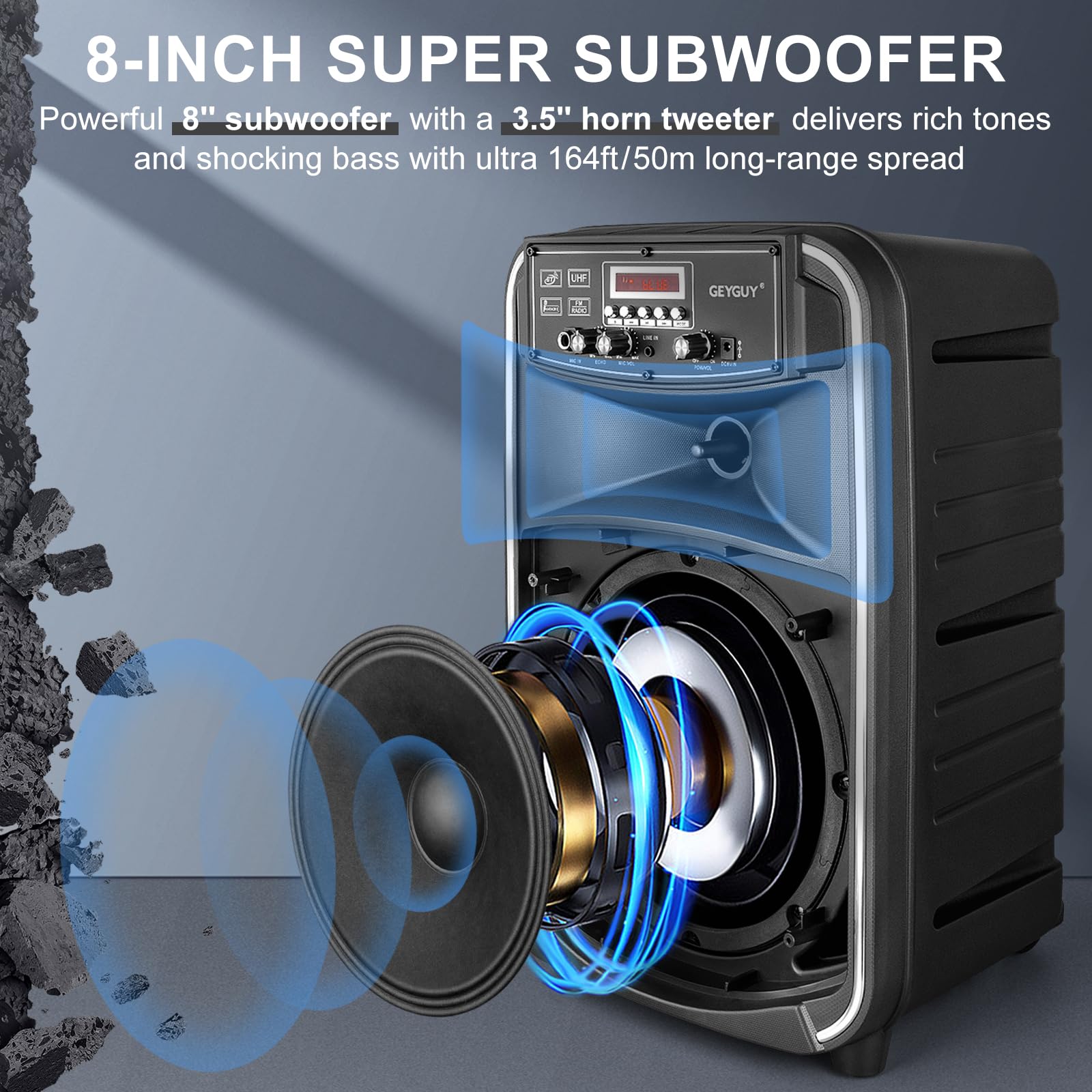 Portable Bluetooth PA System with Wireless Microphones - 8