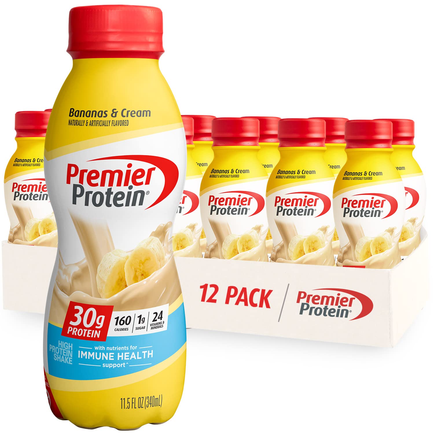Premier Protein Shake Bundle - Chocolate Peanut Butter & Bananas & Cream (12 Count Each) | 30g Protein, 24 Vitamins & Minerals | Post-Workout Recovery, Meal Replacement, On-the-Go Nutrition