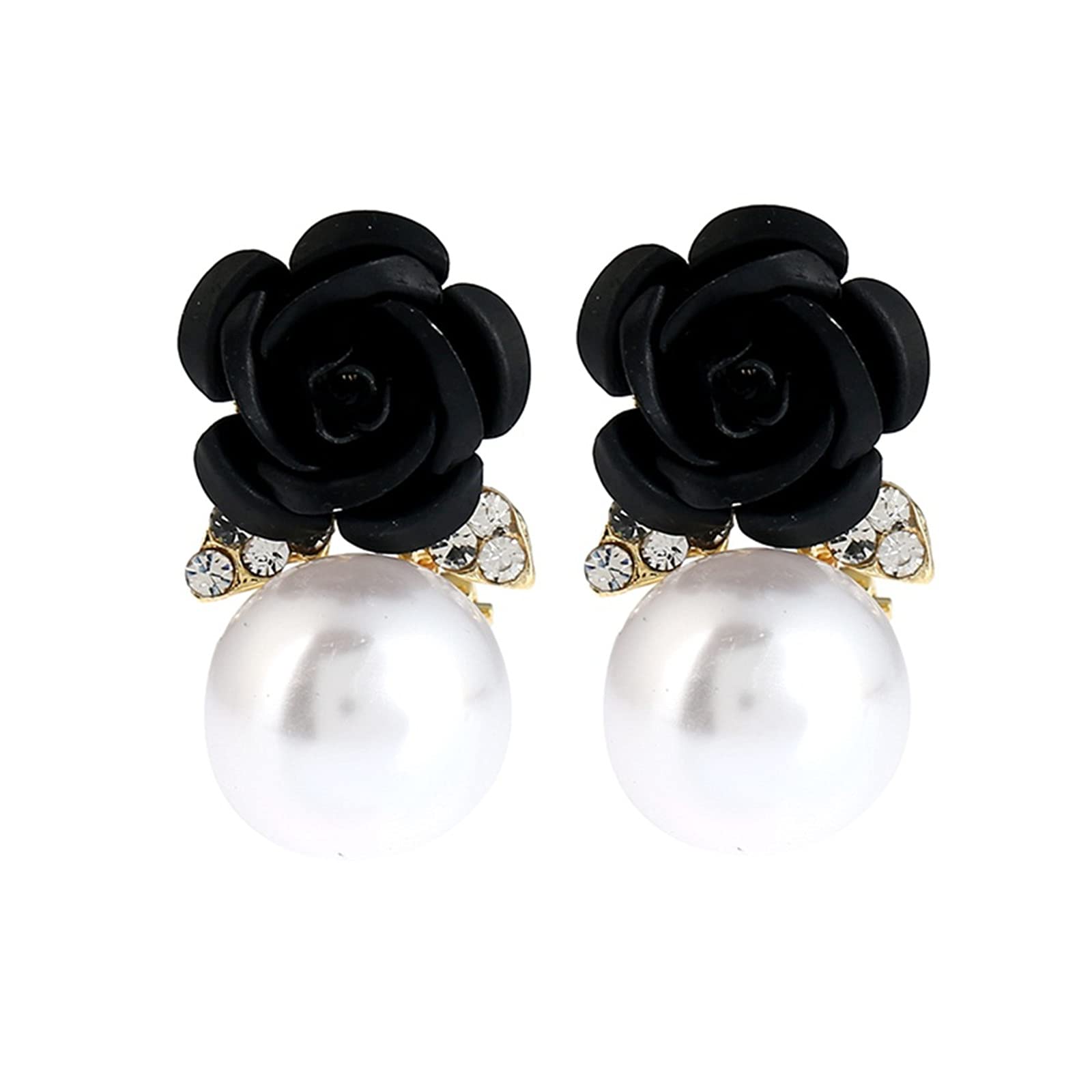 ONLYJUMP Small Pearl Flower Rose Stud Earrings for Women - Colorful Simulated Resin 3D Carved Floral Earrings | Perfect for Weddings, Parties & Everyday Elegant Style