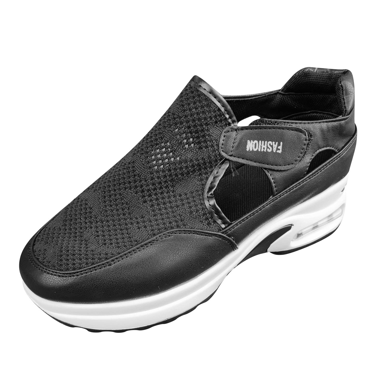Breathable Women's Casual Wedge Sneakers - Hollow Mesh Fashion Shoes for Ladies | Lightweight & Comfortable Canvas Shoes | Perfect for Walking, Shopping & Daily Wear (Black, Size 8)