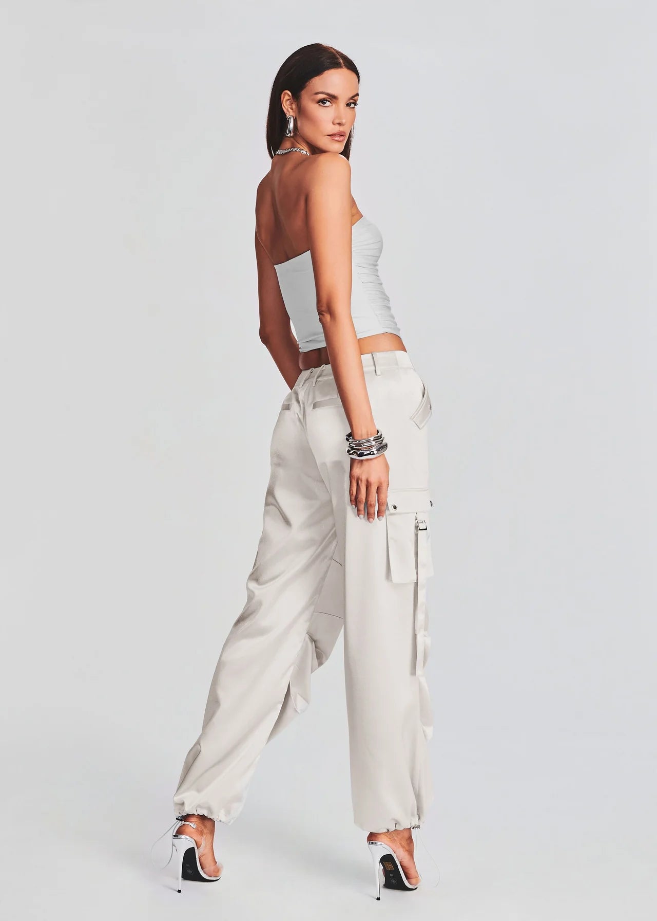 Debbi Strapless Top for Women - Silver Sequin Party Tops for Night Out, Clubwear, Evening Events