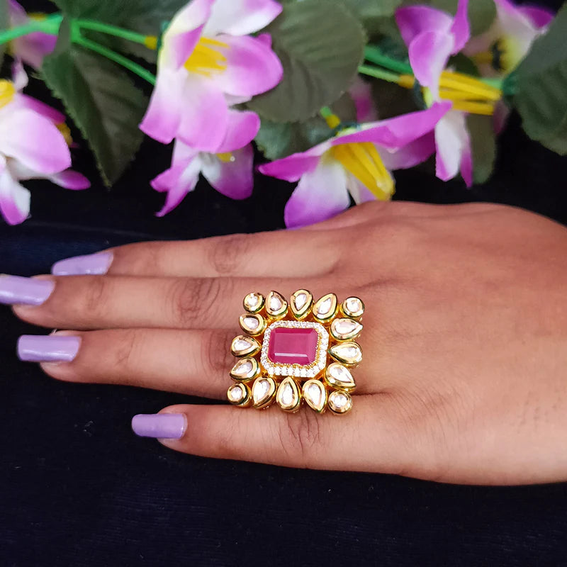 Exquisite Designer Gold Plated Royal Kundan Beaded Ring (Design 137) - Perfect for Weddings, Parties & Special Occasions