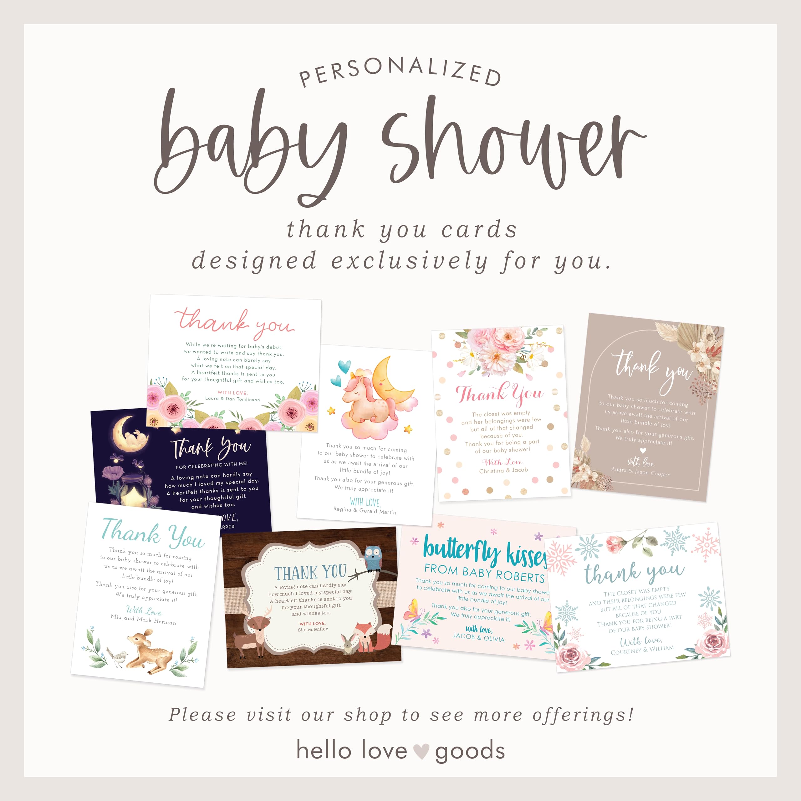 Boho Arch Pampas Grass Baby Shower Thank You Cards - Personalized 4.25x5.5 Flat Cards with Names & Message - Includes Envelopes - Perfect for Newborn Celebrations & Gender Reveal Parties