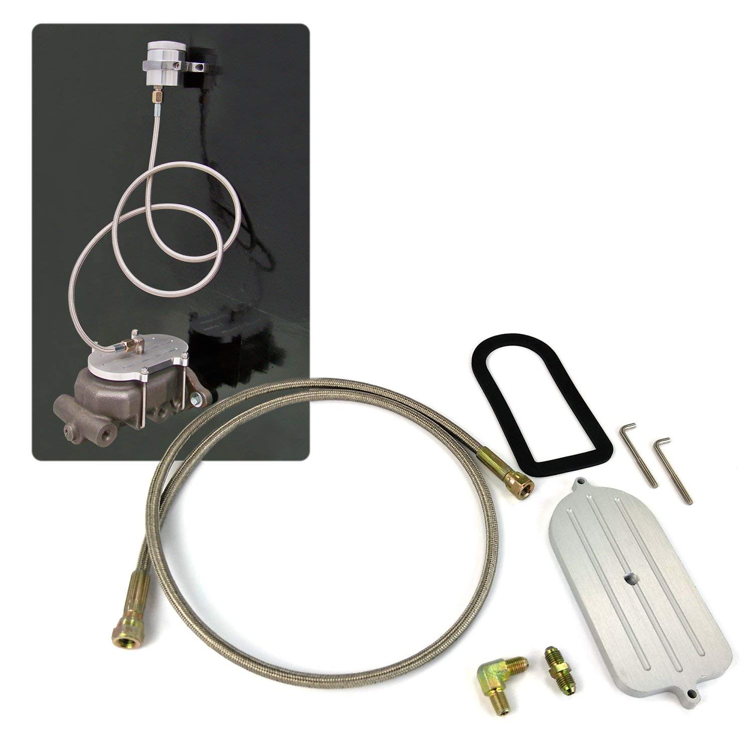 Helix 12416 Remote Brake Reservoir Cap & Hose Kit - Compatible with Big Ford Master Cylinder | Replacement Part for Ford Trucks & SUVs | Off-Road & Towing Use