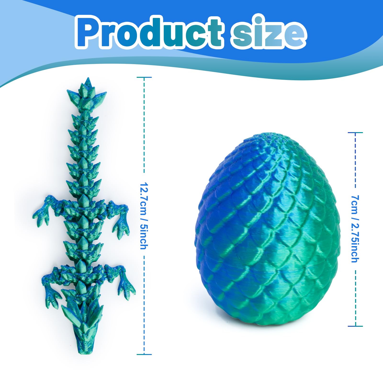 3D Printed Dragon Easter Eggs - 4 Pack with Articulated Crystal Dragon Fidget Toy for Desk Decor & Easter Basket Stuffers (Blue/Green/Gold) - Perfect for Gifts & Stress Relief