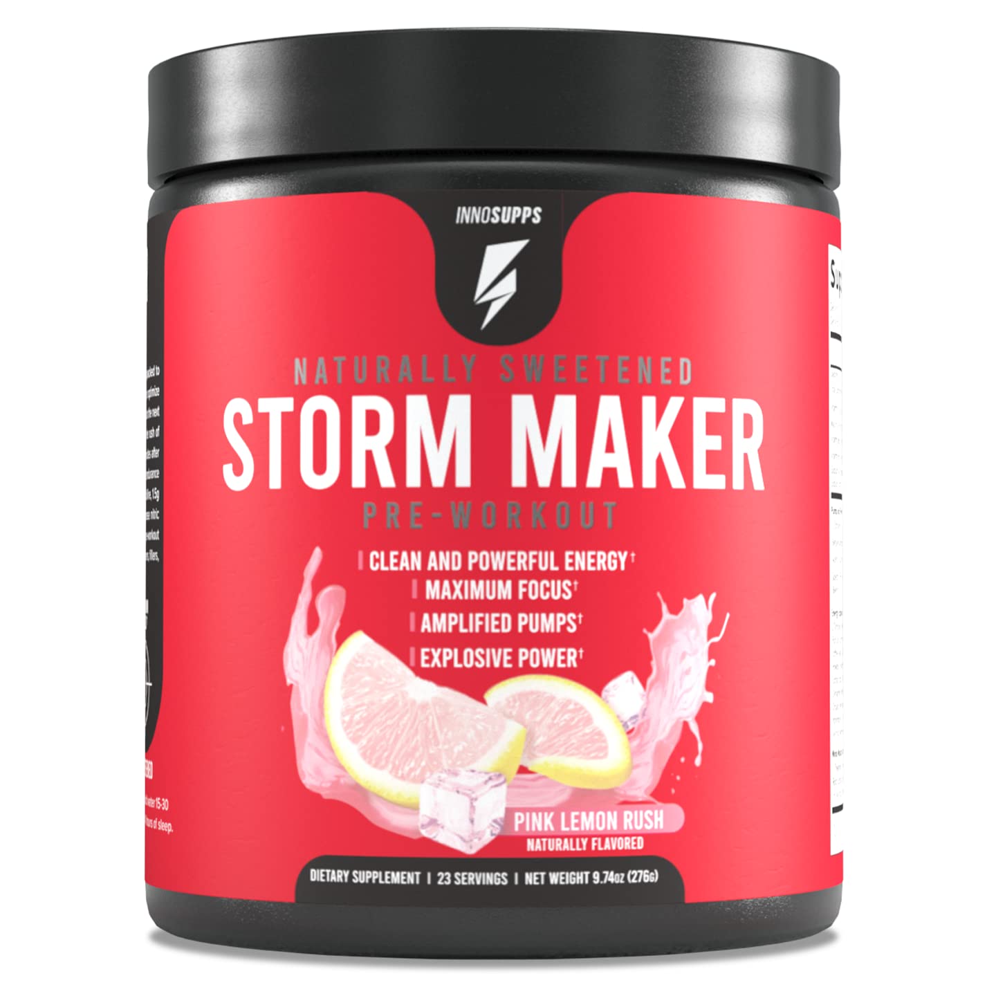 InnoSupps Storm Maker Pre Workout Powder - Long Lasting Energy Boost with Organic Caffeine, Green Tea Extract & L-Citruline - No Artificial Sweeteners - Pink Lemon Rush Flavor - Ideal for Gym, Fitness & Bodybuilding Workouts
