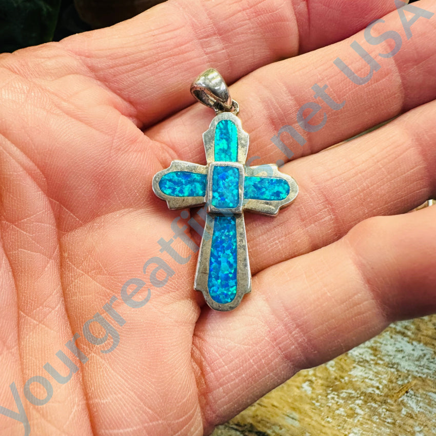 Sterling Silver Opal Inlay Holy Cross Pendant Necklace - Elegant Religious Jewelry for Women & Men - Perfect for Baptism, First Communion & Everyday Wear