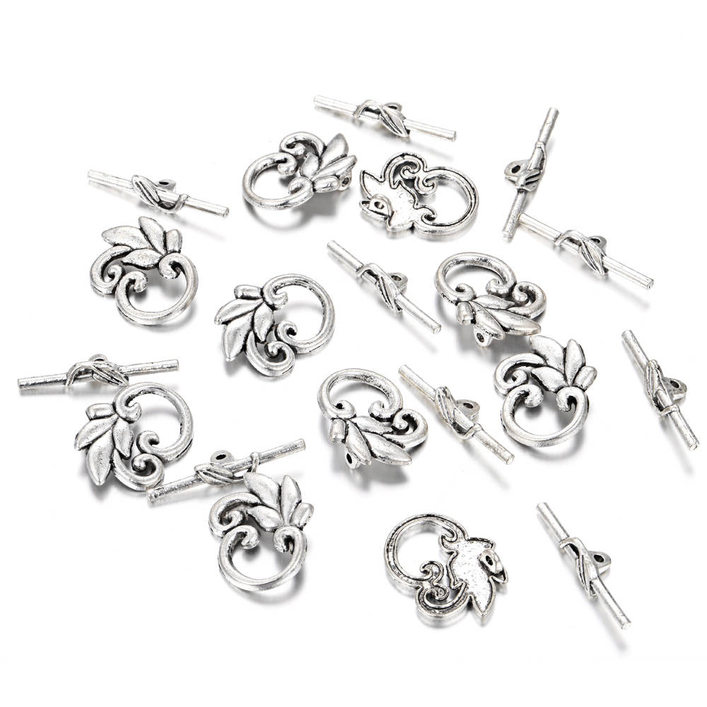 Alloy Silver Flower Toggle Clasp - 20x25mm (10pcs/Bag) for Jewelry Making, Bracelets & DIY Crafts - Secure Fastener for Necklaces, Charms & Beaded Accessories