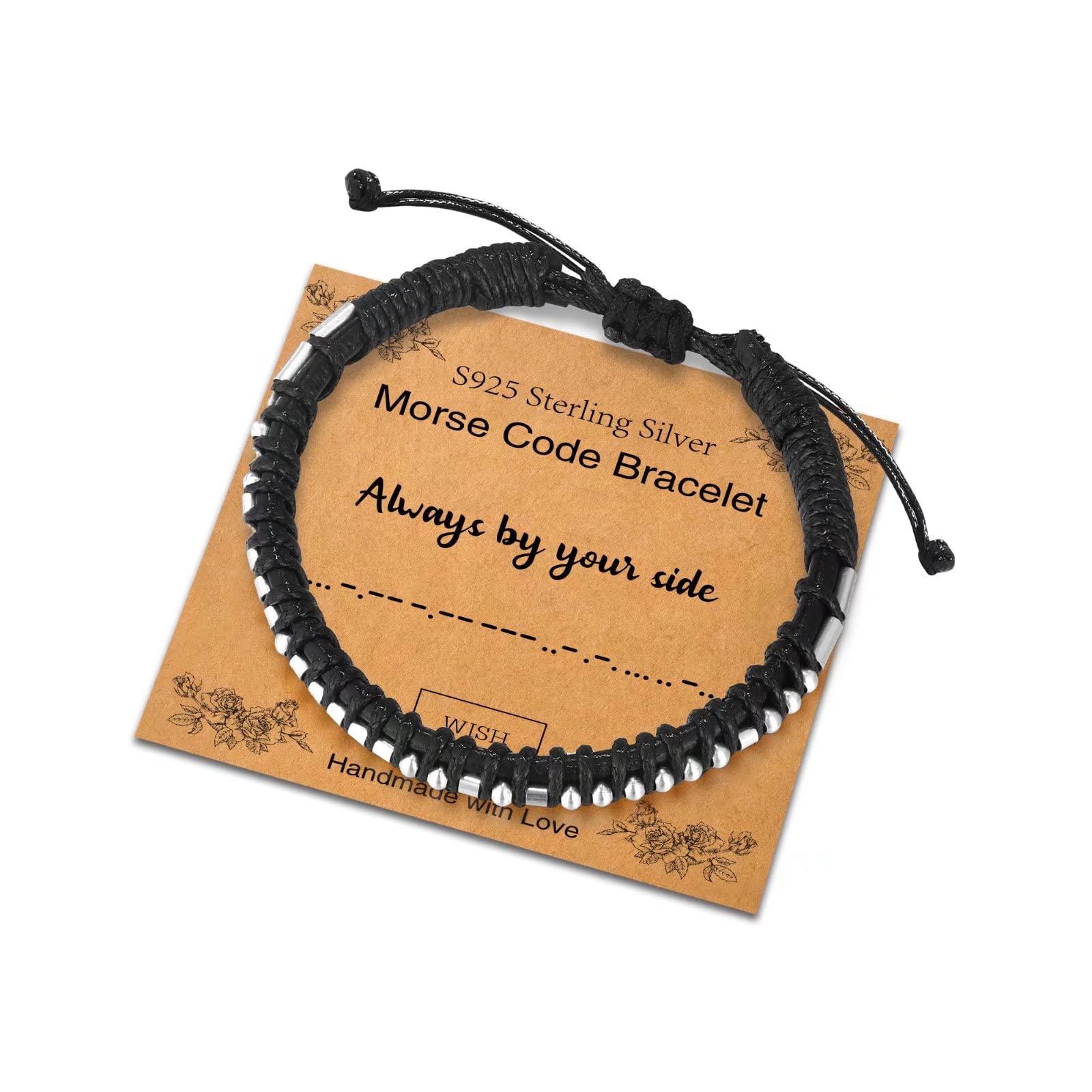 Sterling Silver Morse Code Bracelet for Women & Men - Adjustable Leather Cuff with Inspirational Message - Unique Friendship & Birthday Gift Jewelry for Couples, Best Friends, and Loved Ones - Perfect for Everyday Wear, Special Occasions, and Meaningful Gifting