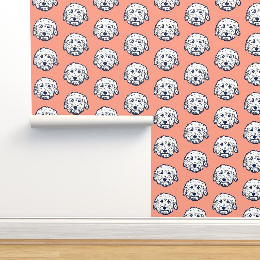 Peel & Stick Removable Wallpaper 12ft x 2ft - Goldendoodle Pink Peach Dog Pattern, Custom Nursery Wall Decal for Poodle & Labradoodle Lovers | Perfect for Kids' Room, Pet Theme Nursery & Home Decor