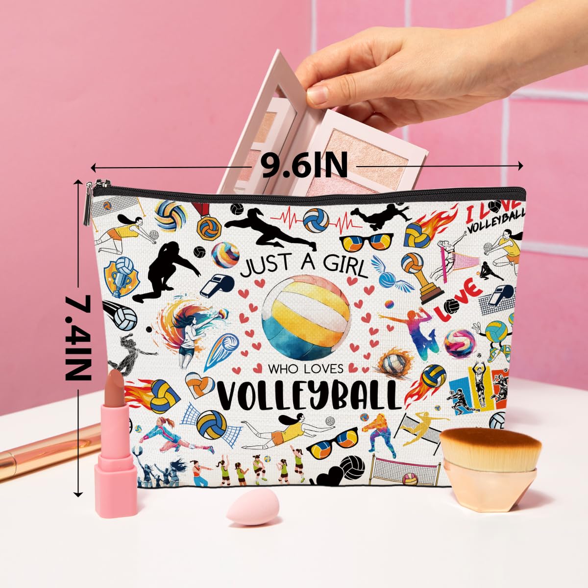 Volleyball Themed Makeup Bag - Cosmetic & Toiletry Zipper Pouch for Women | Perfect Gift for Sister, Friend, Teacher or Coach | Great for Volleyball Players, Sports Enthusiasts & Team Gifts (Birthday, Friendship, Appreciation)