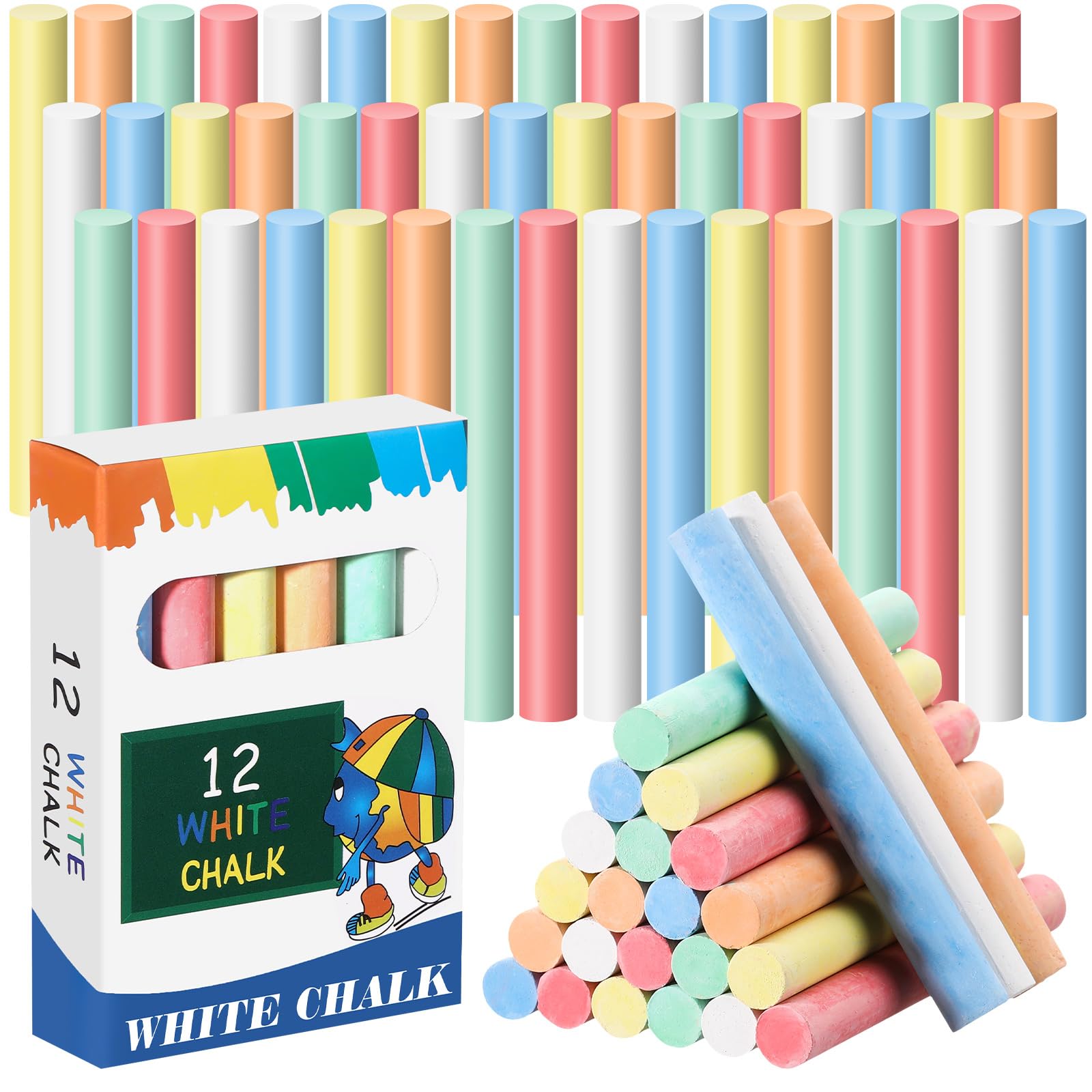 48 Pcs Non-Toxic Dustless Chalk - 6 Vibrant Colors for Indoor Chalkboards, School, Classroom, Home & Cafe Menu Writing - Ideal for Teaching, Learning, Sidewalk Art and Creative Projects