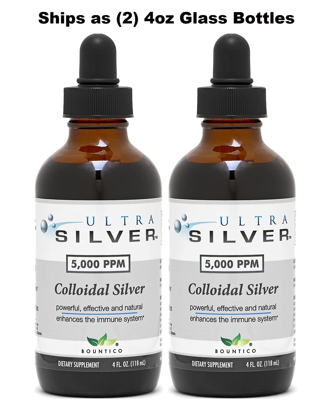 Ultra Silver® Colloidal Silver Supplement | 5,000 PPM, 8 Oz (236mL) in 2 Glass Bottles with Dropper | Immune Support Mineral Supplement | Pure Colloidal Silver for Daily Wellness & Immune Boost