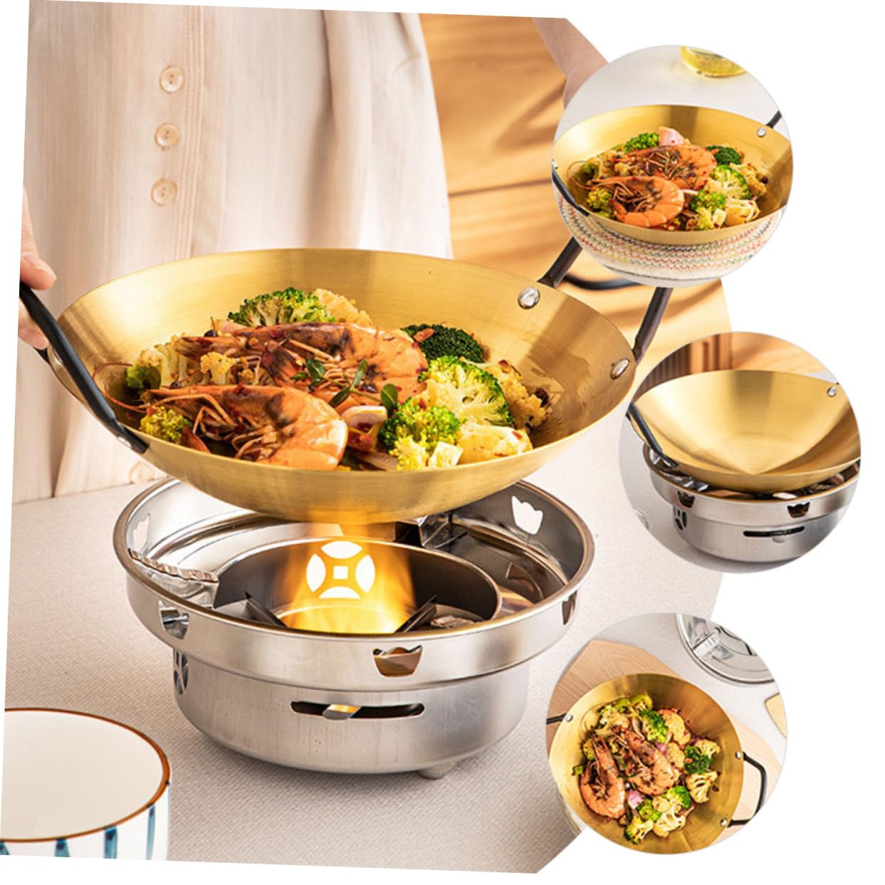 Premium Thickened Stainless Steel Frying Pan - Heavy Duty Wok Skillet with Non-Stick Coating, Double Handle for Safe Cooking - Ideal for Stir-Fry, Sauteing & Stove Top Cooking - Perfect for Home Chefs & Professional Kitchens