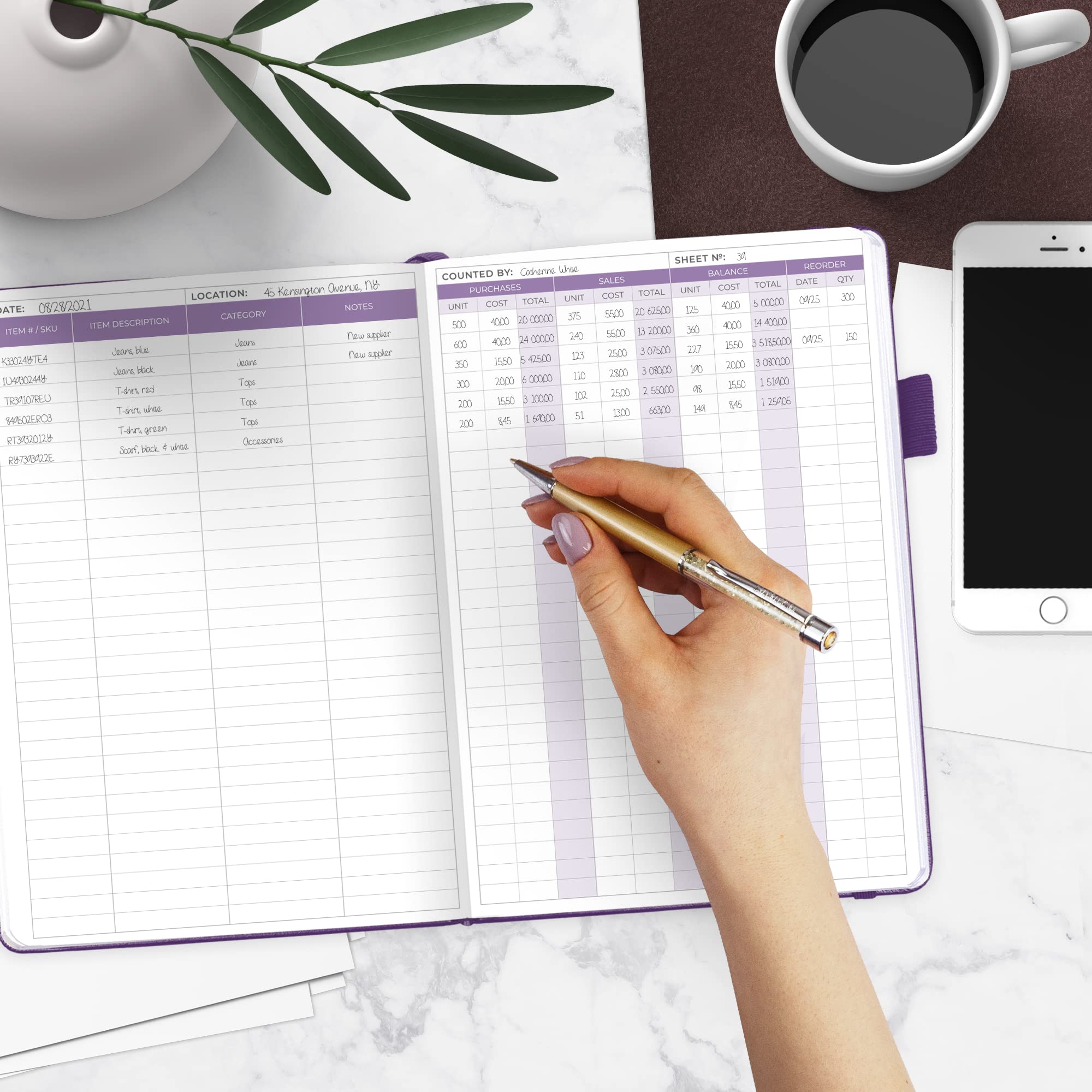 Clever Fox Small Business Inventory & Sales Log Book - Undated Hardcover A5 Purple Ledger Notebook for Tracking Purchases, Orders & Reorders | Perfect for Retail Stores, E-commerce Sellers & Wholesale Businesses
