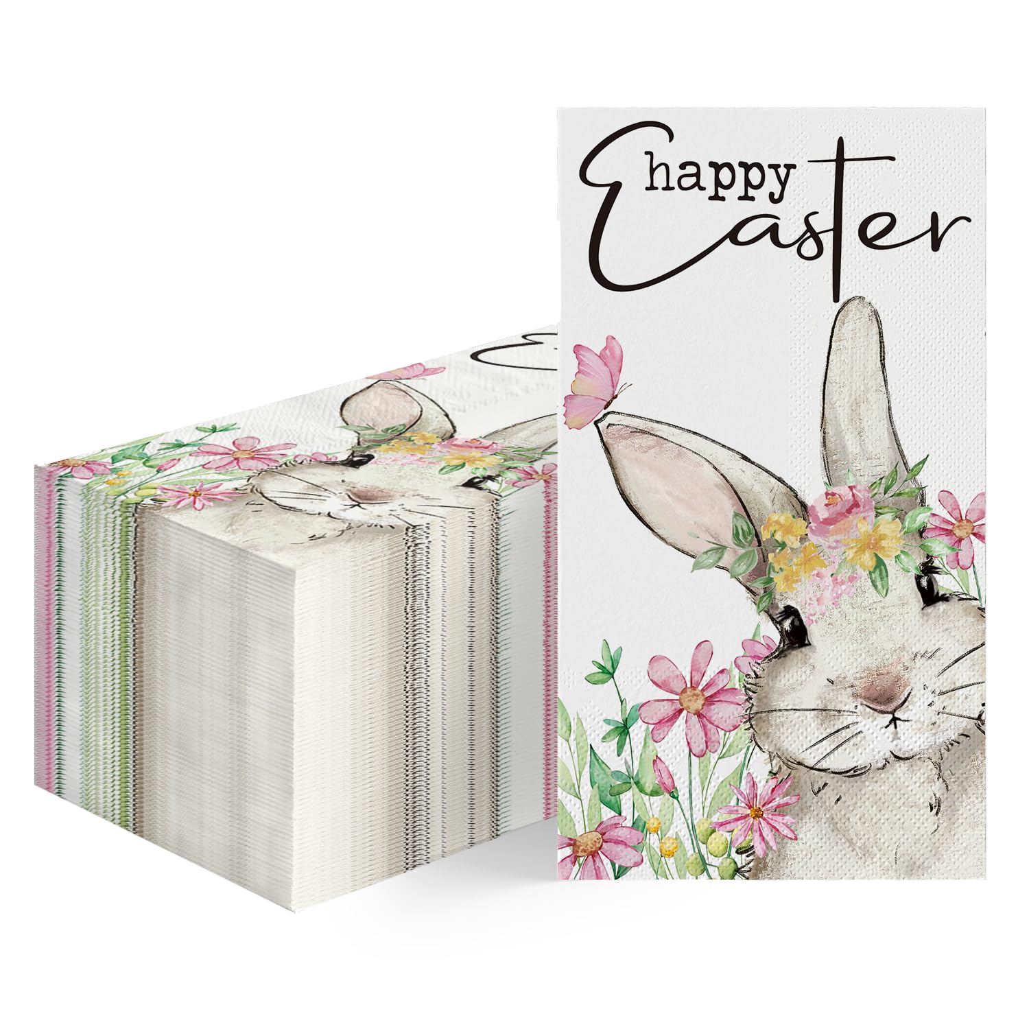 Horaldaily 100-Pack Easter Disposable Paper Napkins - Watercolor Bunny Floral Design for Party, Dinner, Kitchen & Bathroom - Perfect for Easter Celebrations, Spring Gatherings & Holiday Decorations