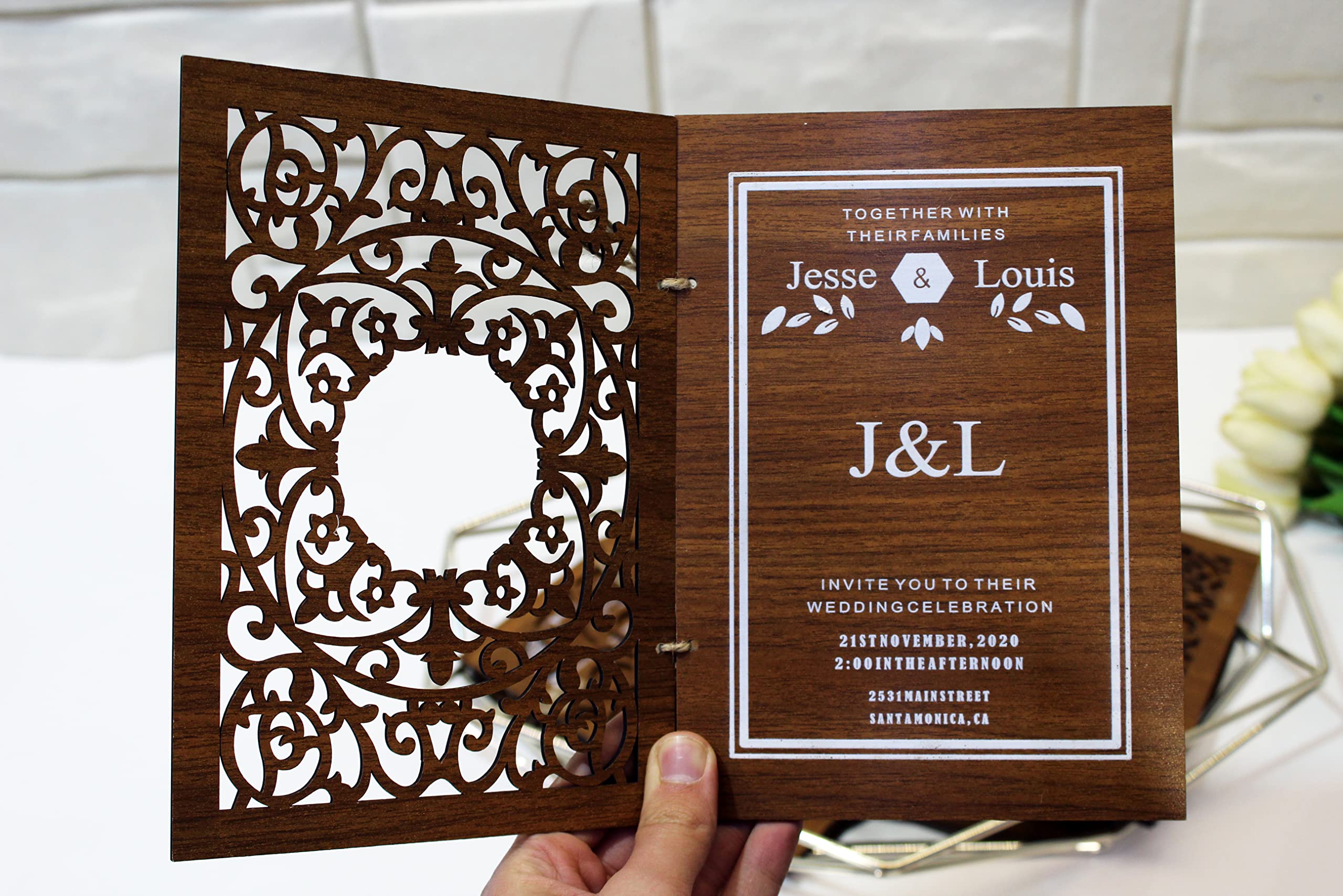 Laser Engraved Wooden Wedding Invitation Cards - Rustic Save The Date Cards with Personalized Engraving - Unique Wedding Gifts for Couples & Wedding Favors - Perfect for Rustic, Vintage or Outdoor Weddings