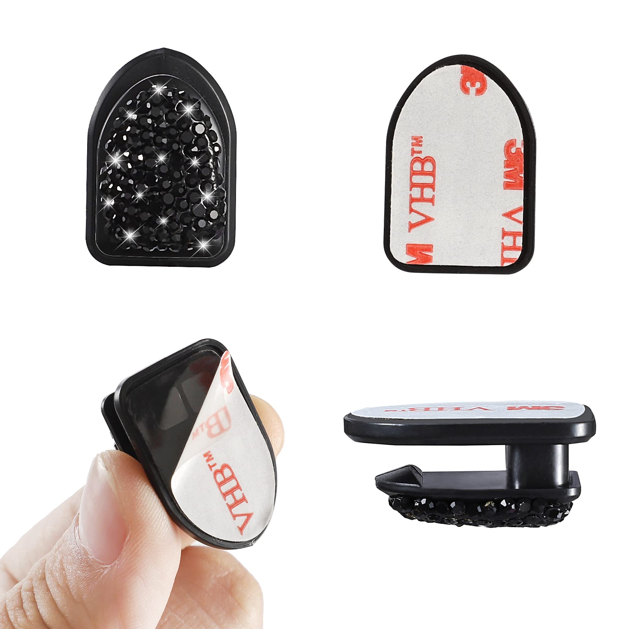 Winka Bling Car Hooks 4 Pack - Crystal Car Accessories for Keys & Sunglasses, Multifunctional Dashboard Hanging Storage Hook with Diamond Design, Universal Car Organizer (Black) - Perfect for Road Trips & Daily Commute