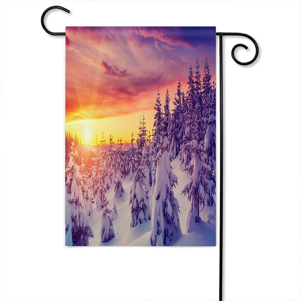 Wondertify Double Sided Garden Flag - 12x18 Inch Evening Landscape with Glowing Sunlight & Wintry Scene - Perfect for Outdoor Porch Decor, Yard Decoration, and Seasonal Home Display