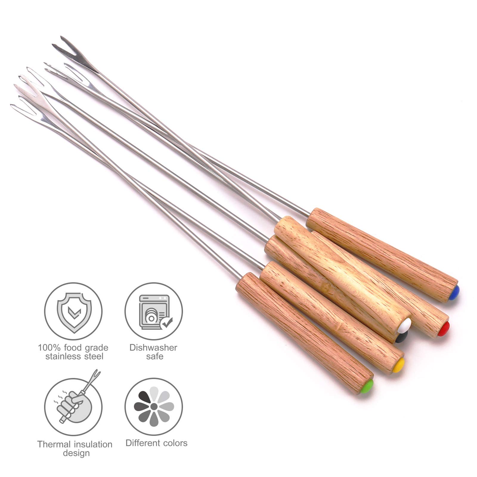 12-Piece Fondue Fork Set - 6 Stainless Steel & 6 Wooden Handle Forks for Cheese, Chocolate, Fruit - Perfect for Parties, Romantic Dinners & Family Gatherings