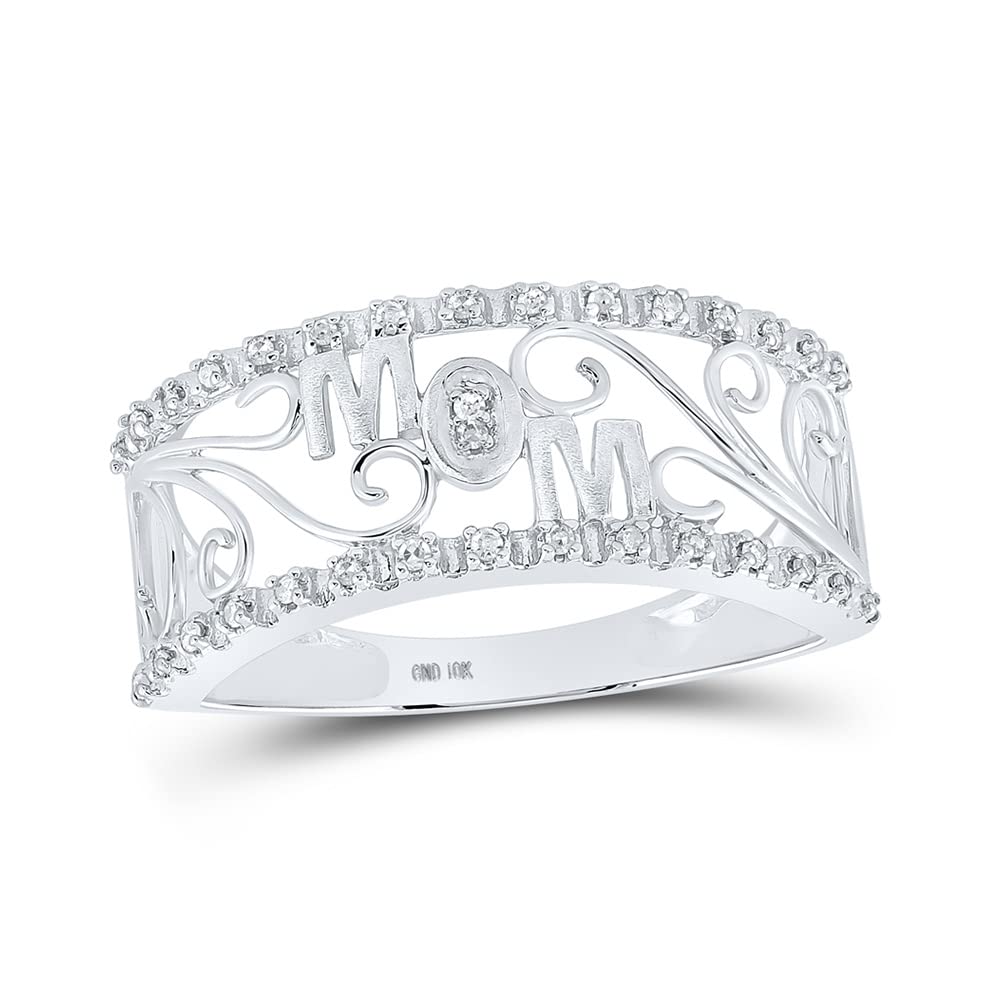 10K White Gold Women's Round Diamond Mom Band Ring - 1/10 CTTW Wedding, Anniversary & Mother's Day Gift for Her