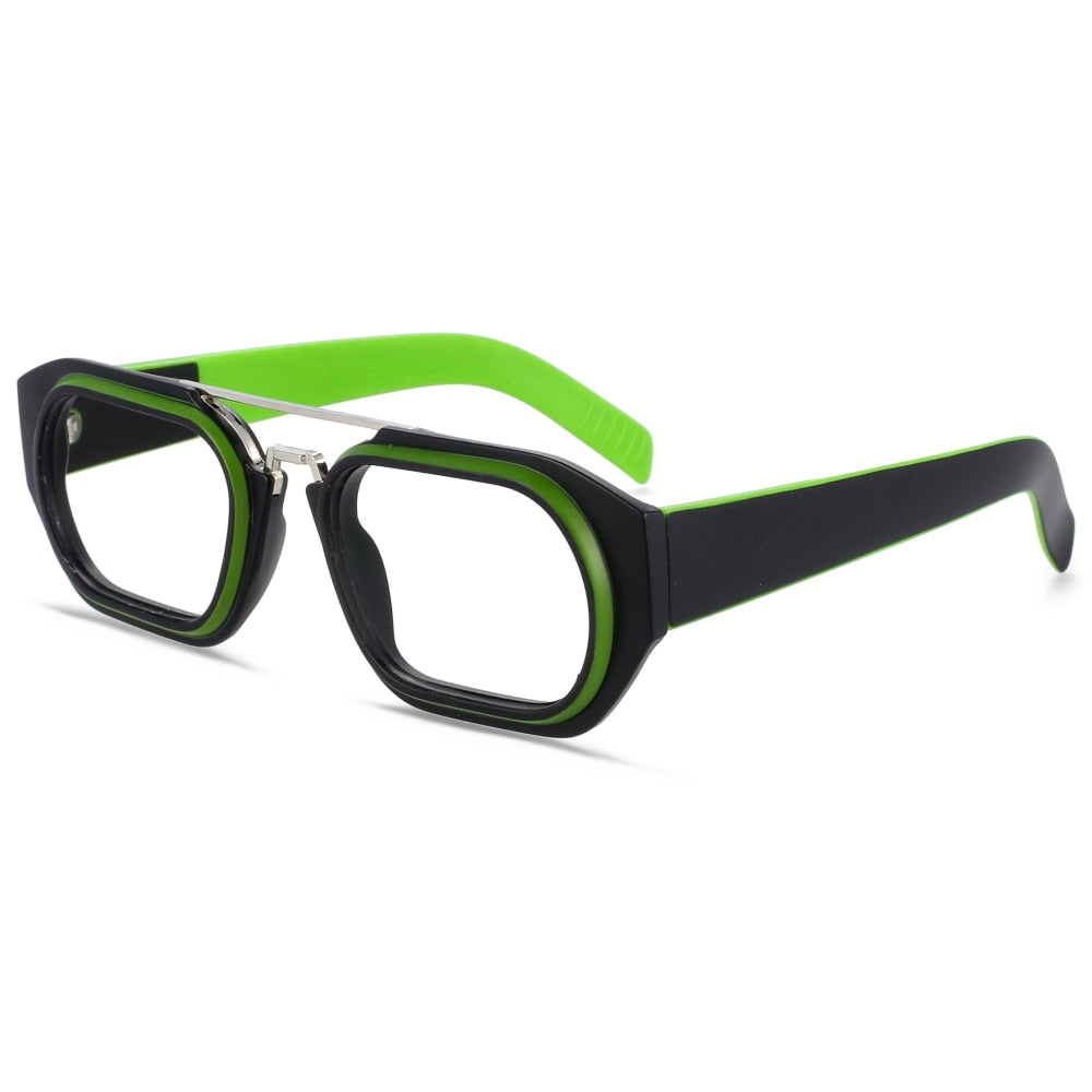 CCspace Unisex Full Rim Square Resin Double Bridge Punk Frame Eyeglasses 53095 - Trendy Retro Style for Men & Women - Perfect for Daily Wear, Cosplay, and Fashion Accessories