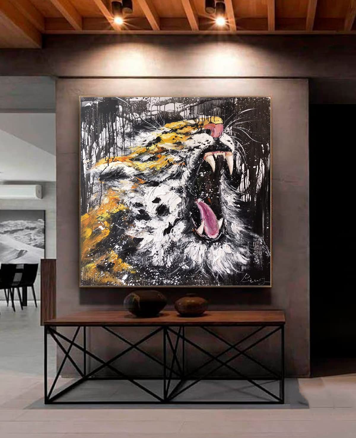 Handmade KSALPCH Tiger Original Oil Painting on Canvas - Animal Portrait, Modern Abstract Wall Art, Unstretched 36x36 Inches (92x92cm) - Perfect for Living Room Decor, Office Artwork & Unique Gift Ideas
