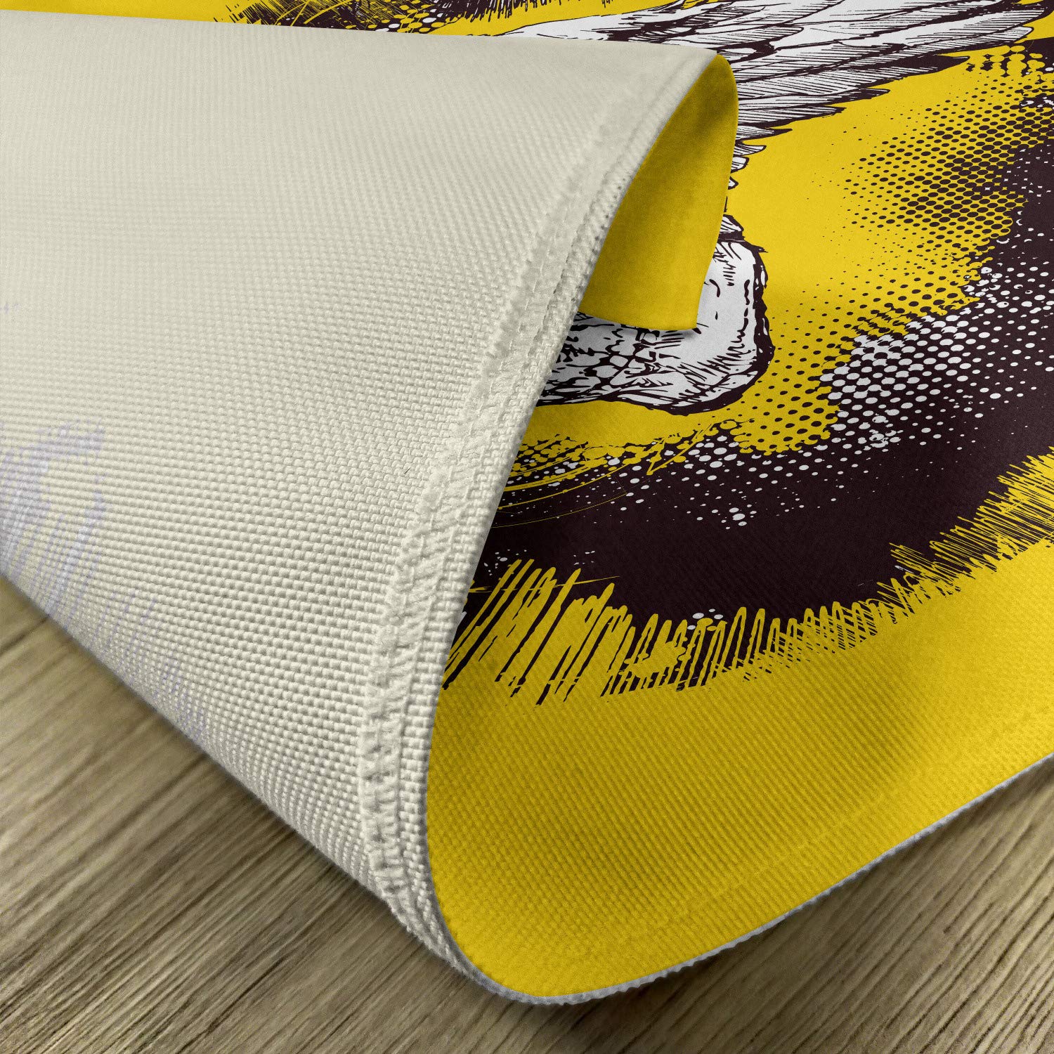 Ambesonne 4-Piece Tattoo-Themed Placemats Set - Gothic Skull with Crown & Feather Wings Design - Washable Fabric Table Mats for Dining Room & Kitchen Decor (Yellow, Black, White) - Perfect for Halloween Parties, Gothic Home Decor & Unique Gift Ideas