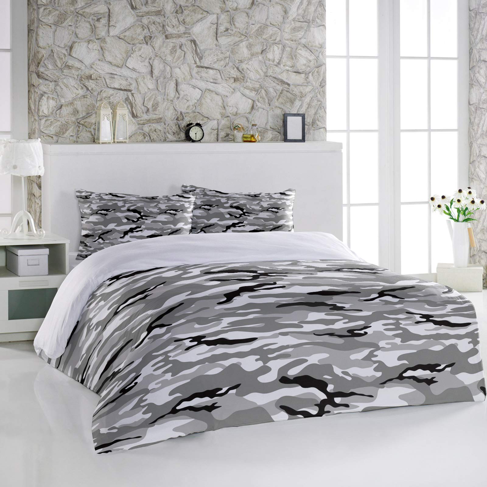 Z&L Army Camouflage Duvet Cover Set 3Pcs - Full Size Luxury Soft Microfiber Bedding with Pillowcases (Grey/White/Black) for Men, Women & Teens | Perfect for Military Theme Bedrooms, Dorm Rooms & Outdoor Enthusiasts