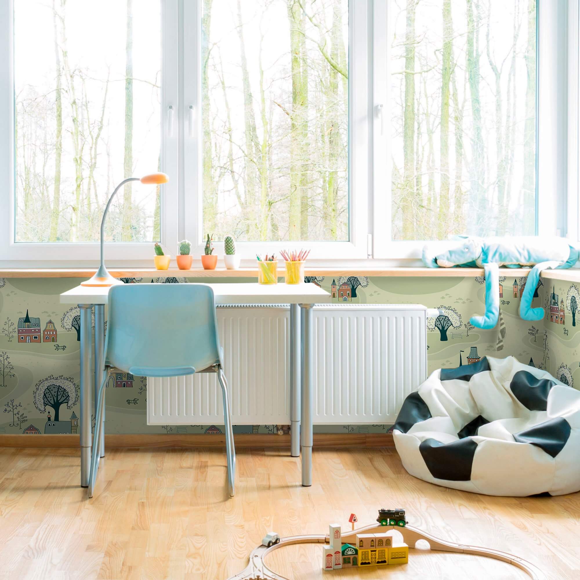 Green Map Children's Peel and Stick Removable Wallpaper 6751 - Easy DIY Nursery Decor for Kids' Rooms & Playrooms