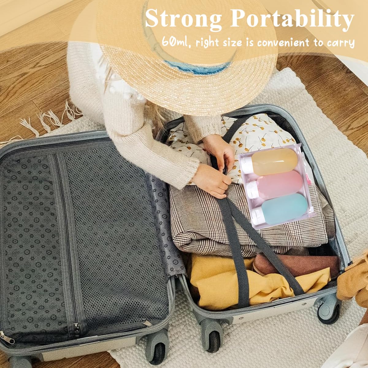 MAYCREATE® 3-Piece 60ml Travel Bottles Set - Leakproof Refillable Squeeze Bottles for Shampoo, Lotion & Toiletries | BPA-Free Plastic Travel Containers with Lids (Pink-Yellow) - Perfect for Airplane Carry-On, Gym Bag & Vacation Essentials