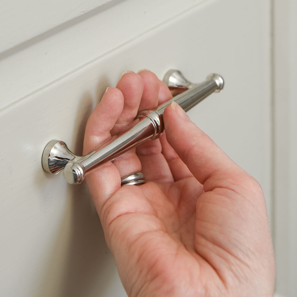 Polished Nickel Regency Pull Handle - Elegant Cabinet & Drawer Hardware for Kitchen & Bathroom Renovation