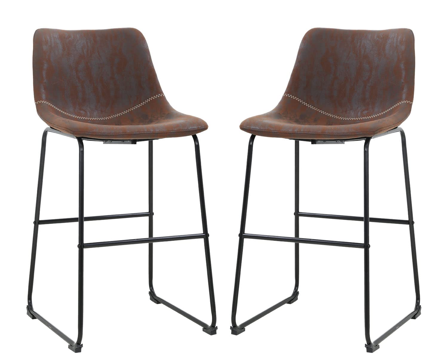 Premium Genuine Leather Dining Chairs Set of 2 - Modern Kitchen Counter Stools with Back Support 19x19x37 Inches - Perfect for Home Office, Breakfast Bar & Kitchen Island (Brown)