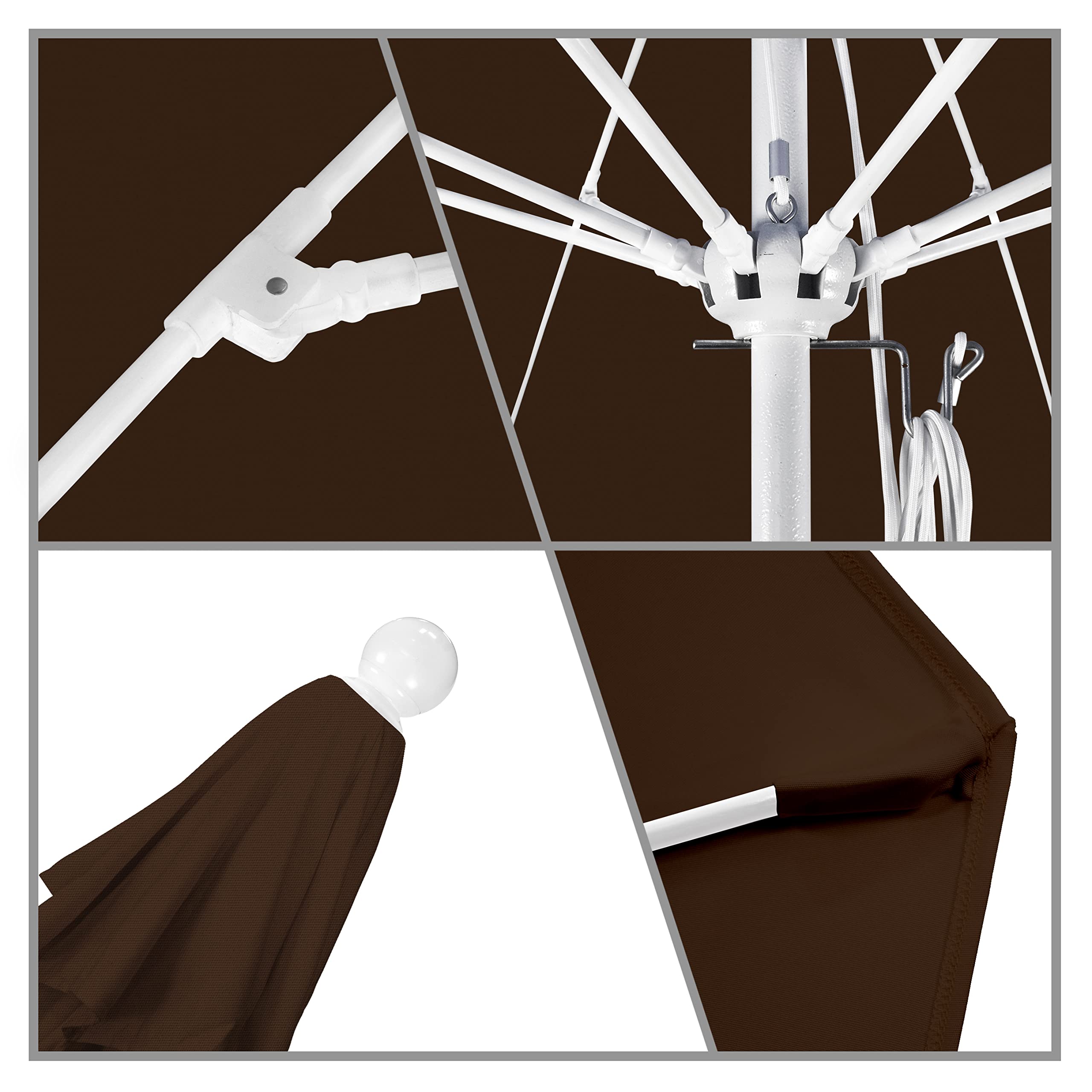 11' Round Patio Umbrella with Aluminum/Fiberglass Frame - White Pole & Olefin Teak Fabric - Easy Pulley Lift System - Perfect for Poolside, Backyard, and Outdoor Dining Areas