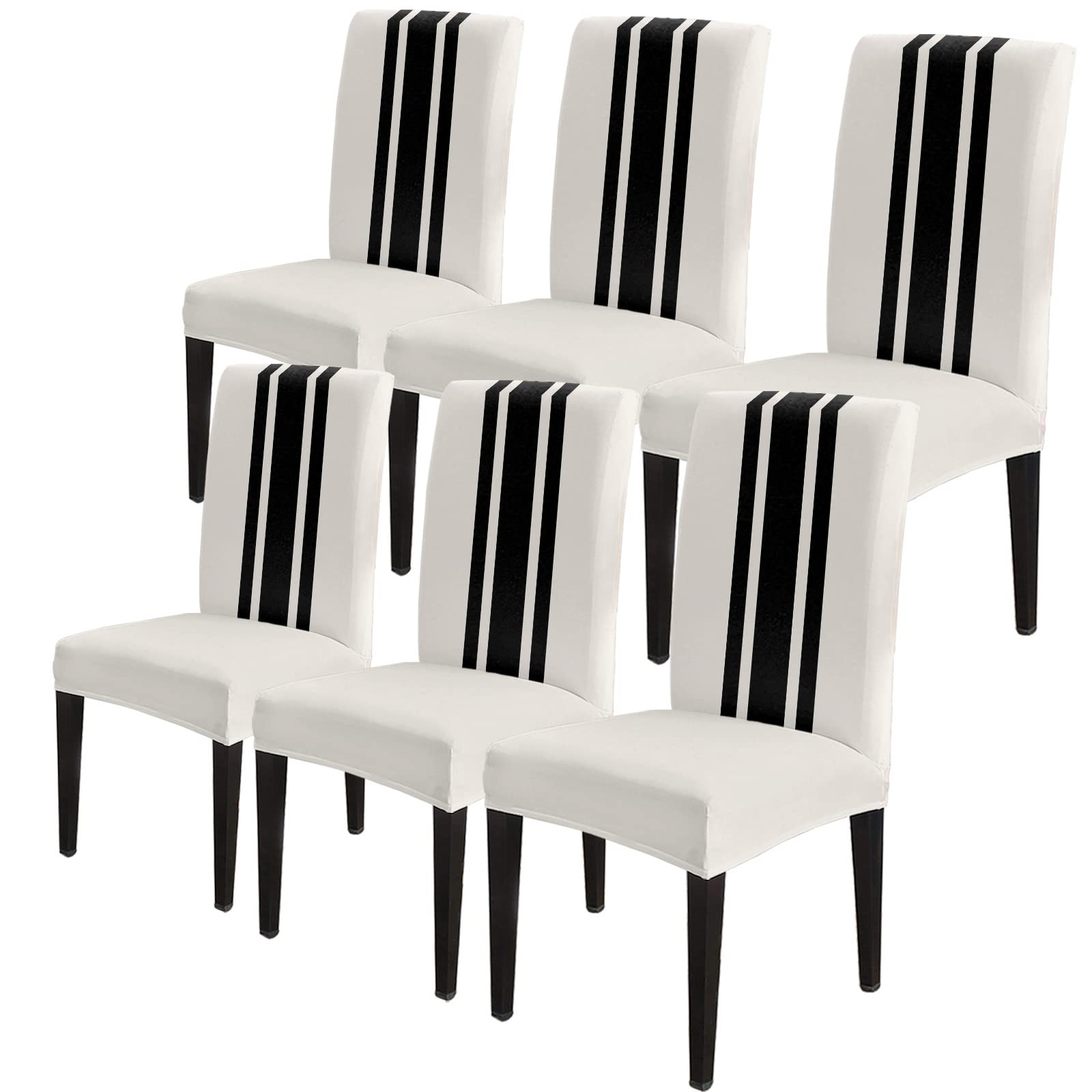 Christmas Black and White Stripe Dining Chair Slipcovers - 6 Pack Rustic Farmhouse Stretch Parsons Chair Covers for Dining Room, Kitchen, Restaurant & Party Decor | Washable & Durable Chair Protectors for Holiday Gatherings, Family Dinners & Home Staging
