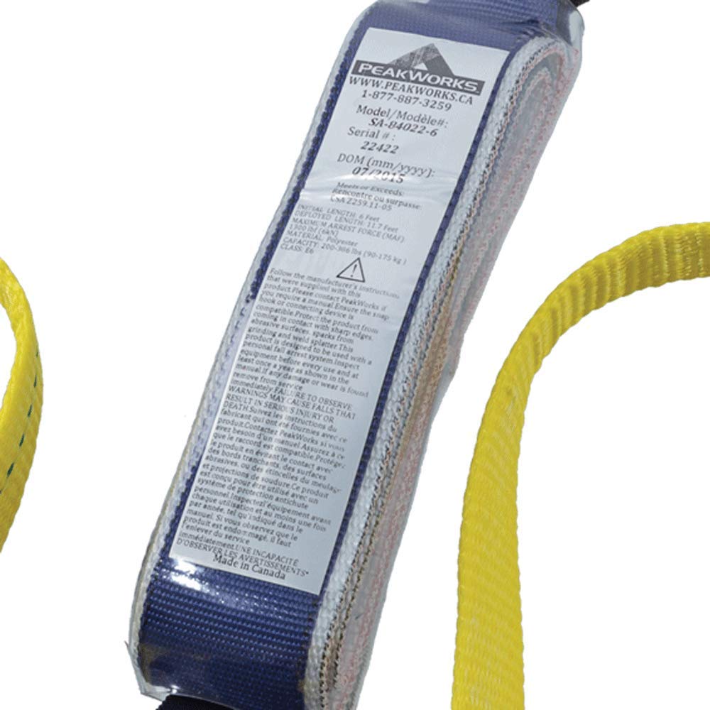 Peakworks 6 ft Double Leg Safety Lanyard with Shock Absorber - Fall Protection Equipment with Snap Hook & 2 Rebar Hooks - OSHA Compliant Black/Green Safety Harness (V8104426) - Ideal for Construction, Roofing & Industrial Work at Heights