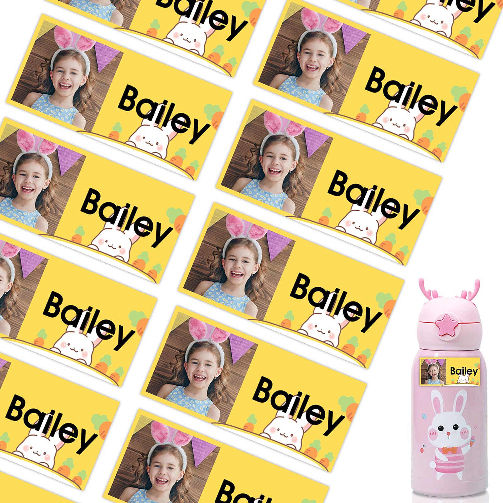 46 PCS Personalized Kids Photo Labels - Waterproof Custom Name Stickers for School Supplies, Daycare, Water Bottles & Lunch Boxes | Perfect for Organizing Backpacks, Toys & Camp Gear