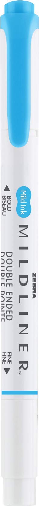 Zebra Pen Mildliner Double-Ended Highlighter Marker Set - Broad & Fine Tip Bible Study Pens, No Bleed Pastel Cyan Ink, 12-Pack (78560upc) - Perfect for Note Taking, Journaling & Bible Highlighting