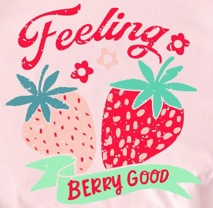 LBP Women's Cute Strawberry Graphic T-Shirt - Fruit Lover Casual Tee with 'Feeling Berry Good' Print - Perfect for Summer Outfits, Girls Day Out & Casual Wear