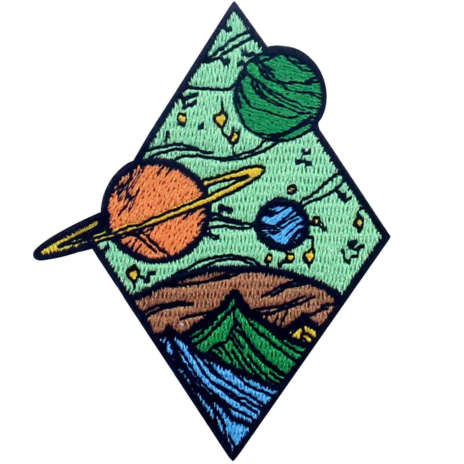 Universe Diamond Space Planets Embroidered Patch - Iron On or Sew On Applique for Jackets, Hats, Bags & DIY Crafts - Galaxy Themed Emblem for Cosplay & Costume Design